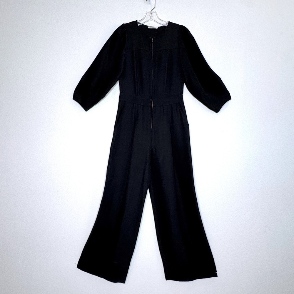 ULLA JOHNSON Jeanne Jumpsuit Linen Twill Blend Sz 0 Black Wide Leg Modern Boho